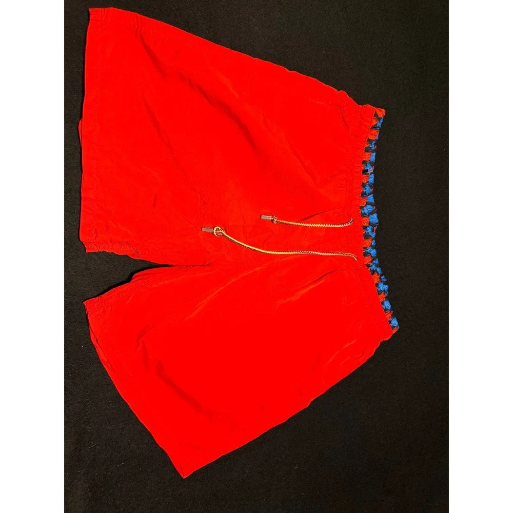 Bugatchi Mens Red Swim Trunks Floral Trim Mesh Lined Nylon Board Shorts Large